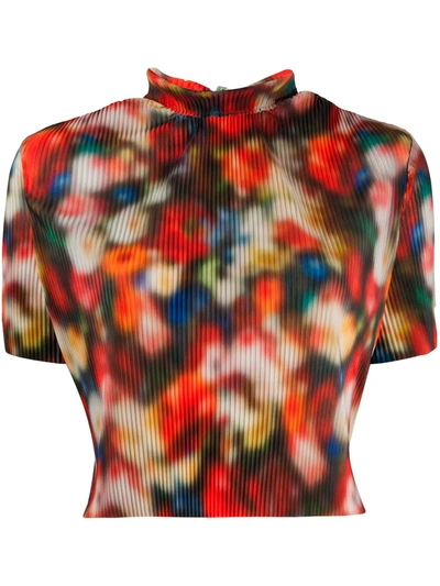 Frankie Morello Blurry Floral-print Top In Red