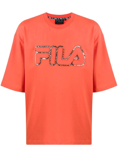 Fila Embroidered Logo T-shirt In Orange