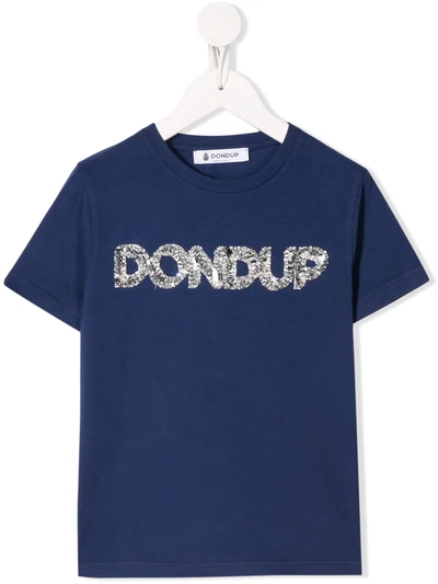 Dondup Kids' Crew Neck Logo T-shirt In Blue