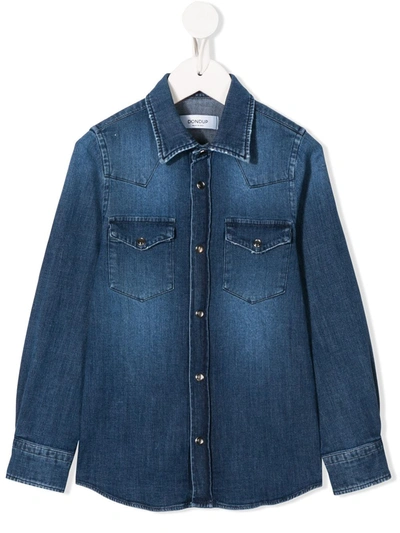 Dondup Kids' Long Sleeved Denim Shirt In Blue