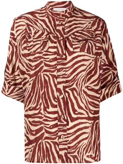 Zimmermann Zebra-print Silk Shirt In Brown