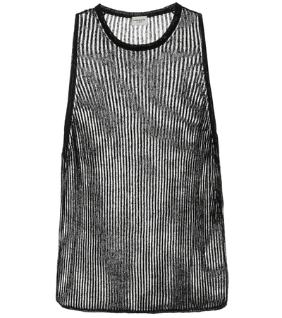 Saint Laurent Ribbed-knit Linen And Silk Tank Top In Black