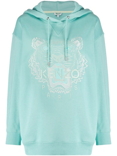 Kenzo Tiger Motif Hoodie In Light Blue