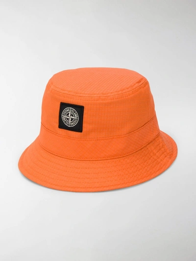 Stone Island Reflective Logo Patch Bucket Hat In Orange