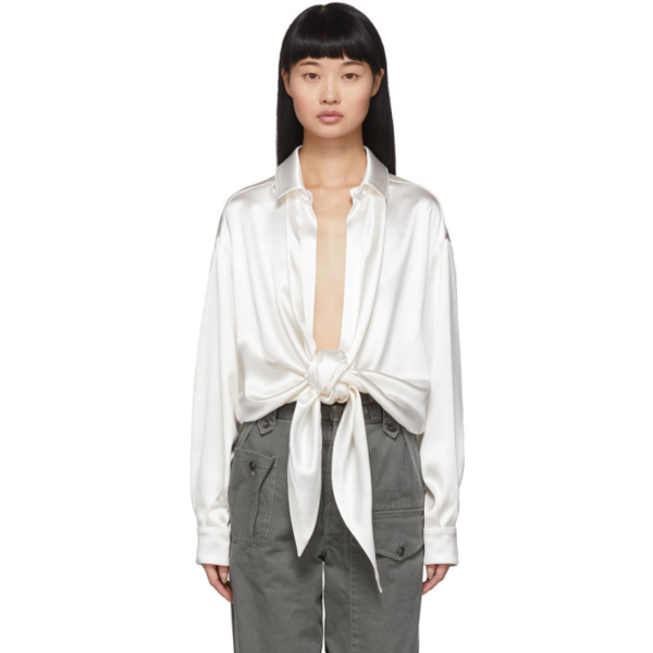 white silk satin blouse