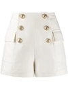 Balmain High Waist Buttoned Mini Shorts In White