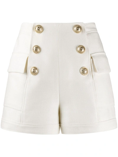 Balmain 白色六扣高腰短裤 In White