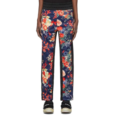 Palm Angels Side-stripe Floral-print Track Trousers In Blue