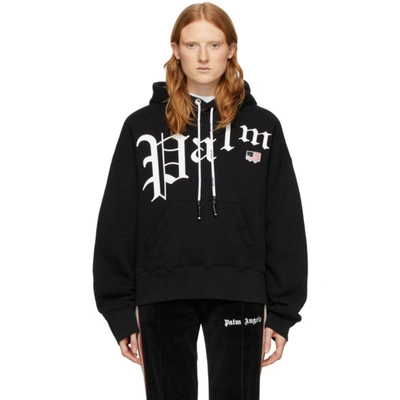 Palm Angels Black New Gothic Hoodie In Black/white