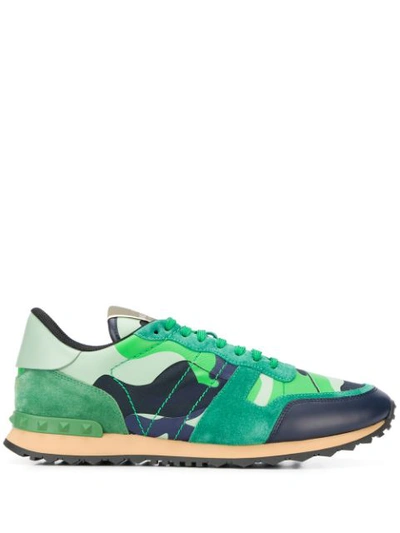 Valentino Garavani Rockrunner Camouflage Sneakers In 14x Marine Mint