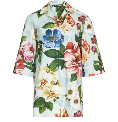 Dolce & Gabbana Flowers Printed Shirt In Azzurr