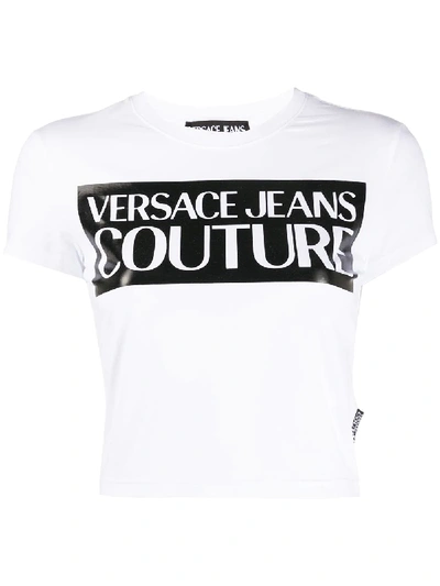 Versace Jeans Couture Printed Logo Crop T-shirt In White
