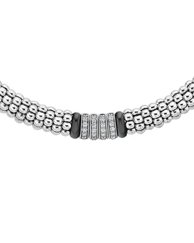 Lagos Sterling Silver Black Caviar Diamond & Ceramic Station Necklace, 16 In Black/silver