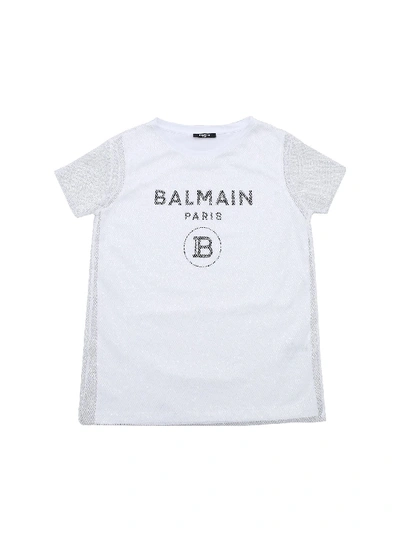 Balmain Kids' Mesh And Micro-sequins T-shirt In White