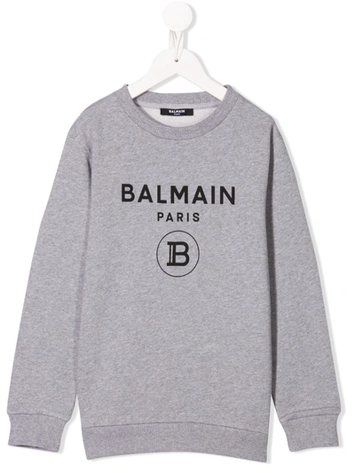 Balmain Kids' Grey Sweatshirt With Black Logo Print