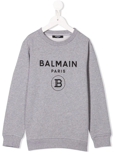 Balmain Grey Sweatshirt With Black Logo Print In Grey