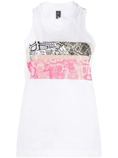 Adidas By Stella Mccartney V-neck Snake-print Cotton-blend Tank Top In White