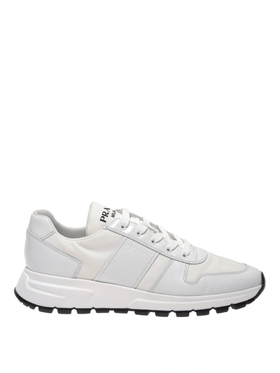 Prada Fabric And Brushed Leather Sneakers In White