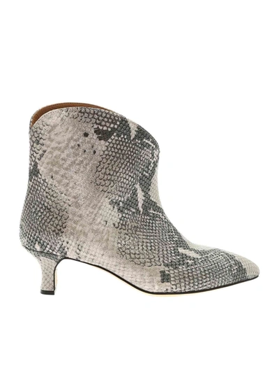 Paris Texas Reptile Print Ankle Boots In Grey And Black In Animal Print