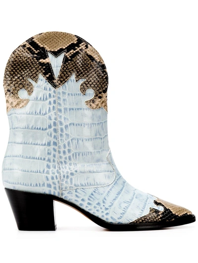 Paris Texas Crocodile And Python Print Ankle Boots In Light Blue