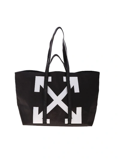 Off-white Canva Commerciale Tote Shopper In Black