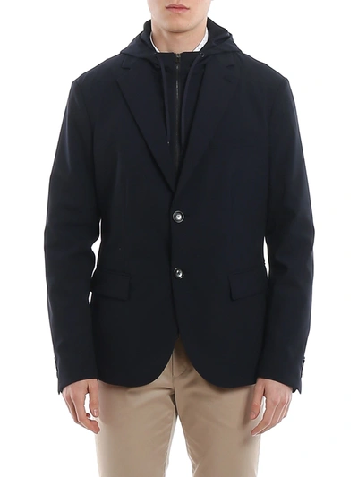Emporio Armani Wool Blazer With Removable Double Front In Blue