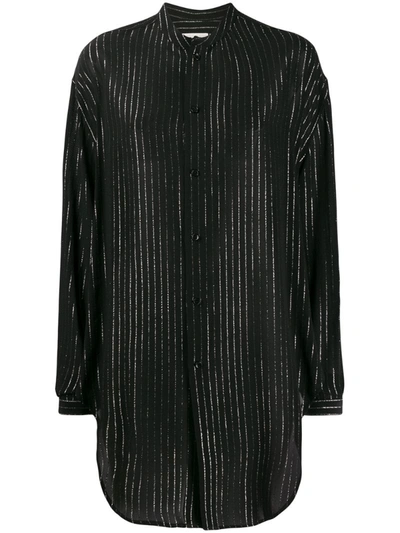 Saint Laurent Laminated Striped Shirt In Black