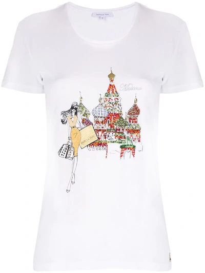 Patrizia Pepe Moscow Logo Printed Embellished T-shirt In White