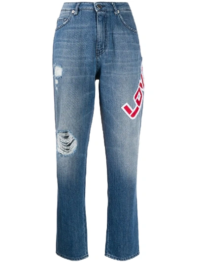 Love Moschino Love Patch Destroyed Jeans In Blue