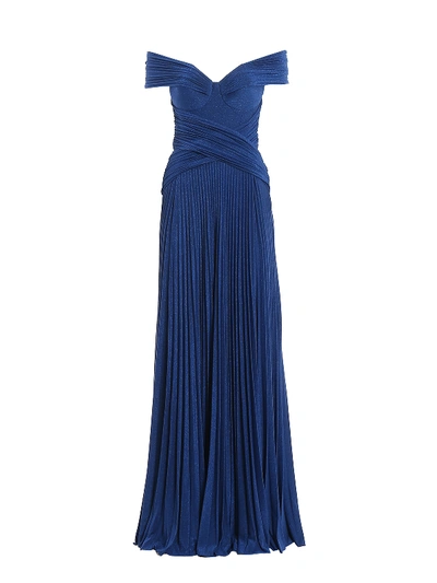 Elisabetta Franchi Pleated Bustier Dress In Blue
