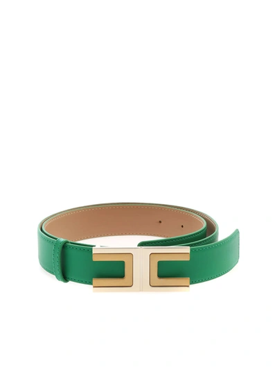 Elisabetta Franchi Metal Logo Buckled Leather Belt In Green