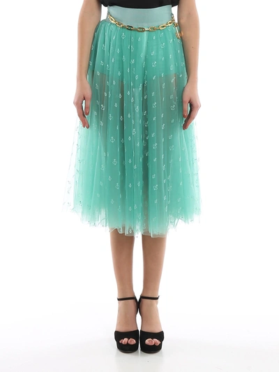 Elisabetta Franchi Anchor Embroidery Tulle Skirt In Light Blue