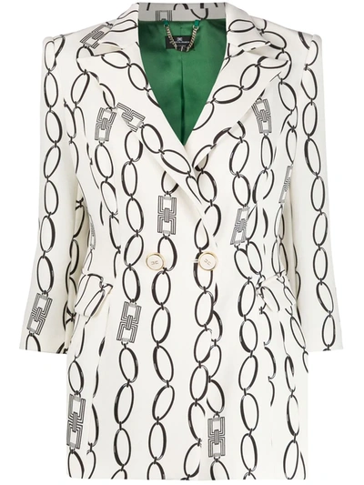 Elisabetta Franchi Chain Print Crêpe Blazer In Ivory Colour In Neutrals