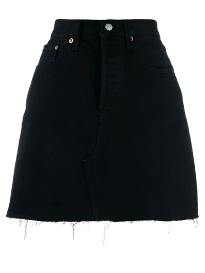 Levi's Frayed Hem Denim High Rise Mini Skirt In Black