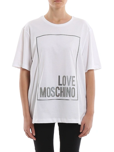 Love Moschino Polka Dot Relief Logo Oversized T-shirt In White