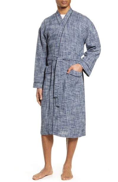 Majestic Ombré Heathered Waffle Knit Robe In Navy