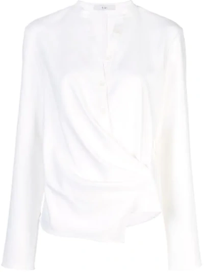 Tibi Chalky Draped Wrap Blouse In White