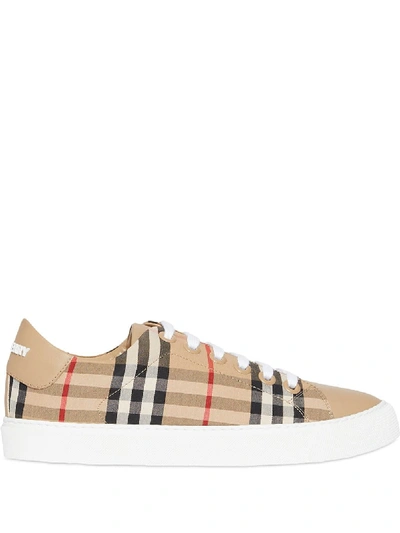 Burberry Beige Canvas & Leather Check Pattern Sneaker