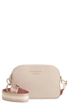 Ted Baker Amerrah Branded Strap Leather Crossbody Bag In Taupe