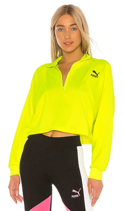 Puma Tfs Cropped Sweater In Lime-green In Yellow Alert Multi