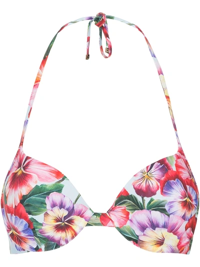 Dolce & Gabbana Push Up Bikini Top With Violet Print In Red