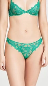 Fleur Du Mal Lily Satin-trimmed Embroidered Stretch-tulle Thong In Emerald