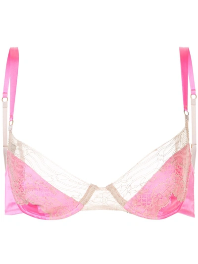Kiki De Montparnasse Le Shock Lace-trimmed Stretch-silk Underwired Bra In Hot Pink