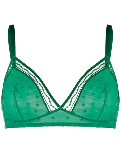 Eres Boutis Pastille Lace-trimmed Fil Coupé Jersey Soft-cup Triangle Bra In Green