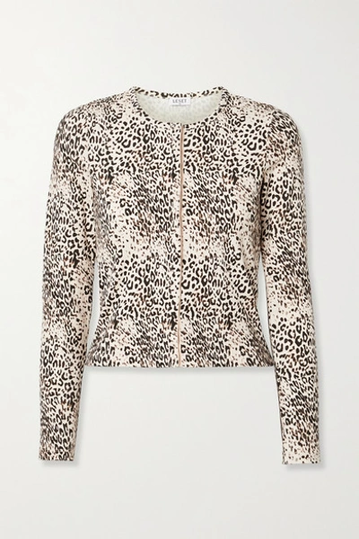 Leset Jamie Ribbed Leopard-print Stretch-modal Cardigan In Leopard Print