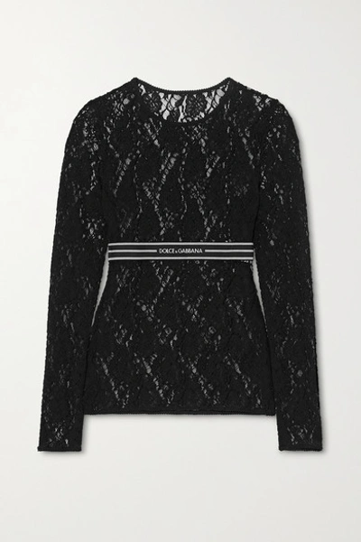 Dolce & Gabbana Jacquard-trimmed Lace Top In Black