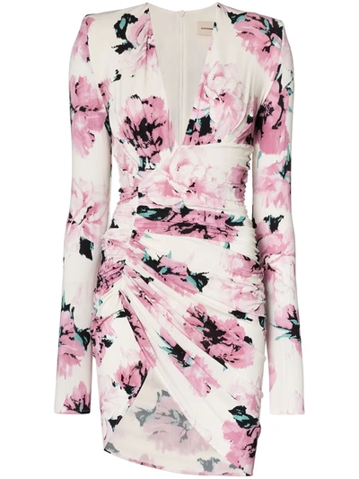Alexandre Vauthier Ruched Floral-print Stretch-jersey Mini Dress In Pink