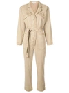 Alex Mill Expedition Cropped Belted Stretch Tencel And Cotton-blend Twill Jumpsuit In Sand