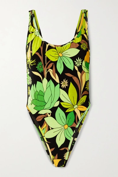 Fendi Reversible Printed Stretch-chenille Swimsuit In Green