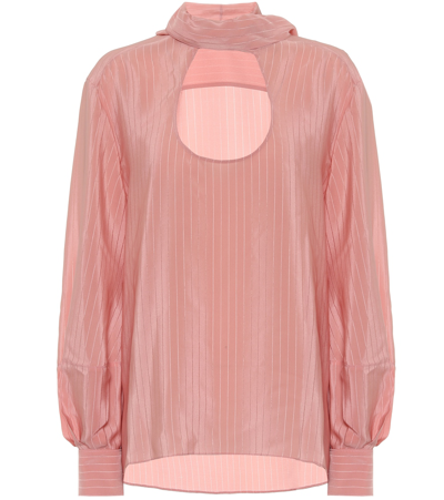 Chloé Tie-neck Pinstriped Silk Blouse In Pink